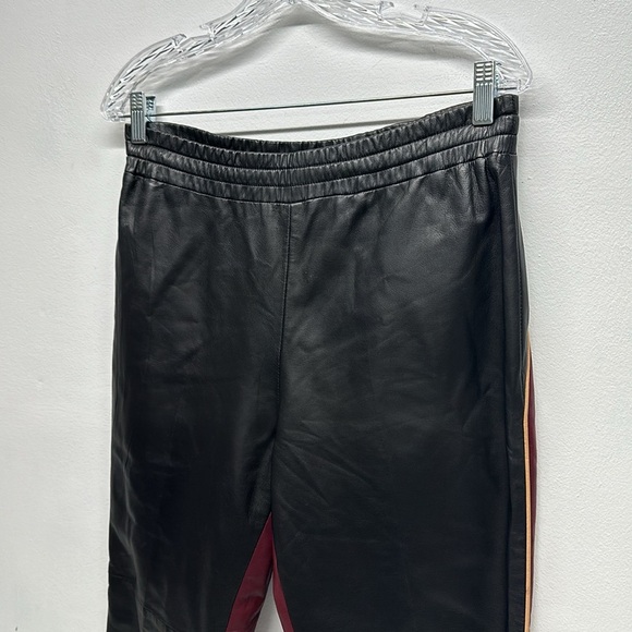 Prada Leather Pants Jogger Tapered Skinny Ankle Pant Black Maroon Colorblock 40 - Picture 2 of 11